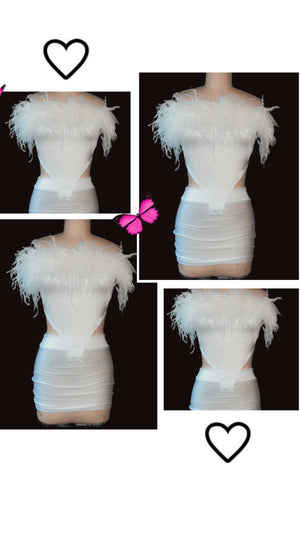 2pc ostrich feather  skirt set